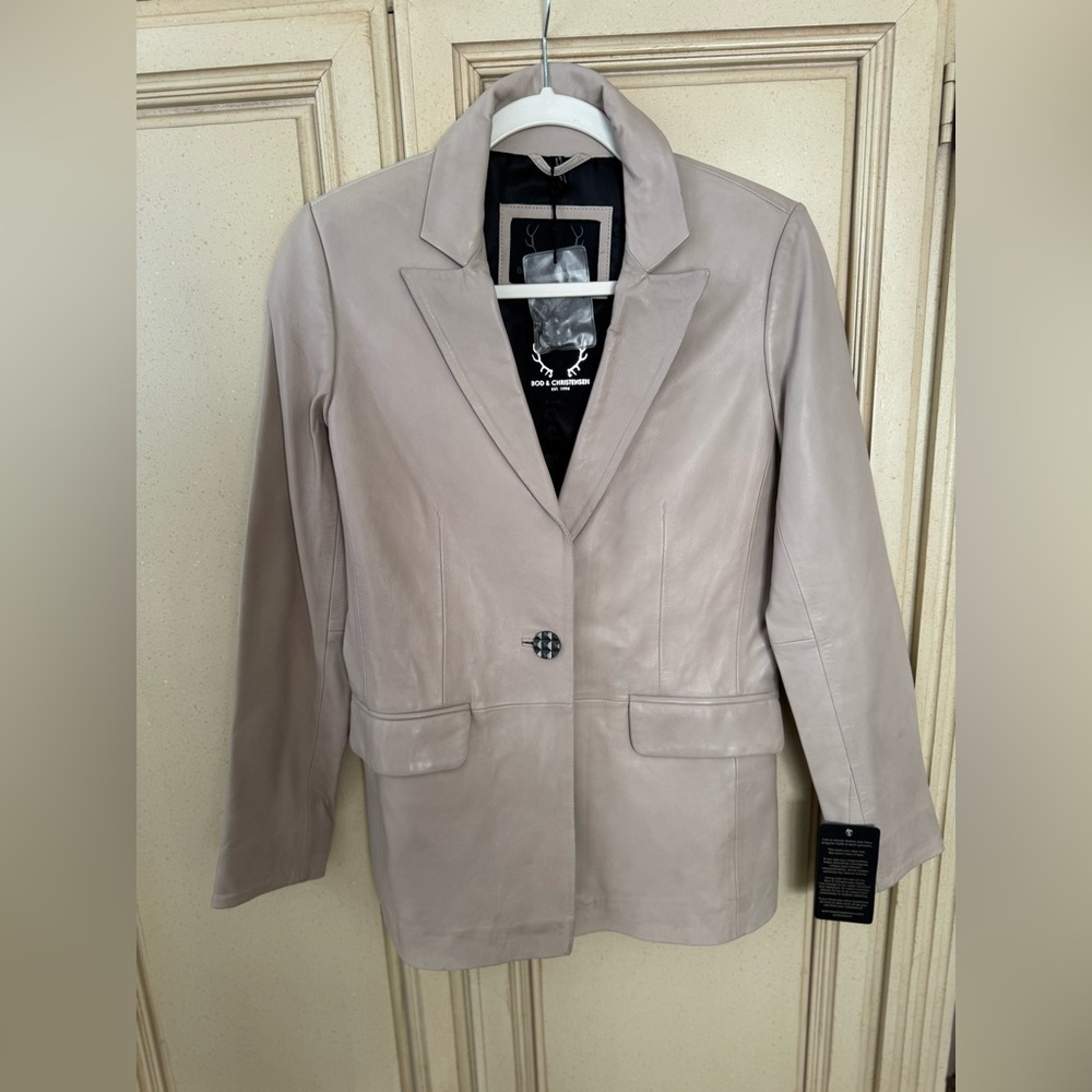 Women's Beige Leather Blazer
